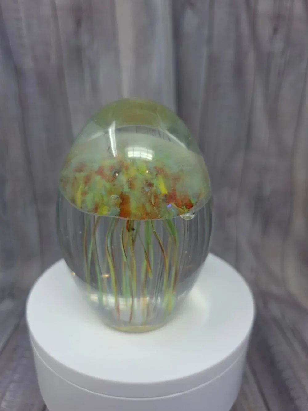 Vintage Crystal Art Oval Glass JELLYFISH PAPERWEIGHT SCULPTURE 23oz 3.75